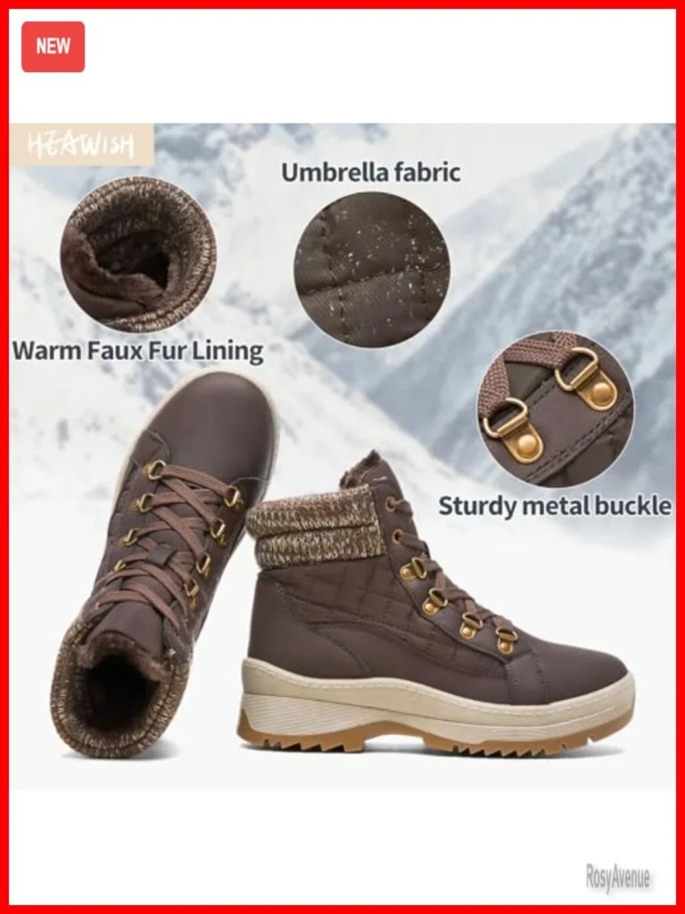 Faux Leather Ankle Boots with Faux Fur Lining Winter Snow Boots